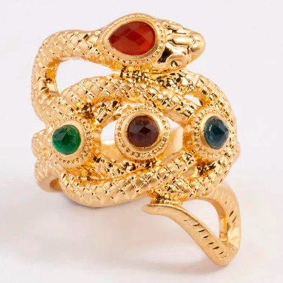 LOVISA SNAKE TEXTURED GOLD/MULTI-COLOR CRYSTALS RING SZ 7**NEW! - Picture 2 of 3